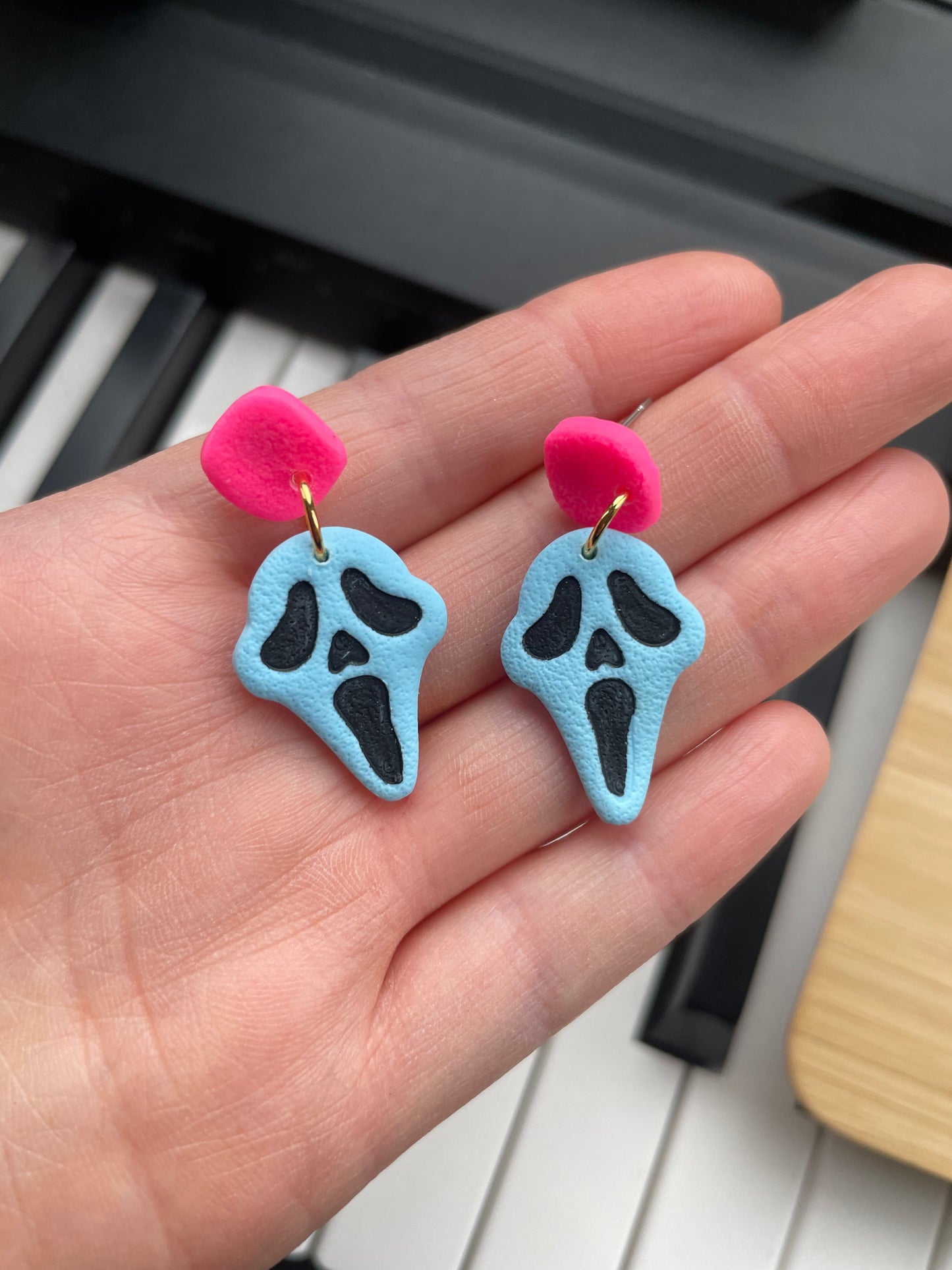 Pink & Blue Ghostface Earrings