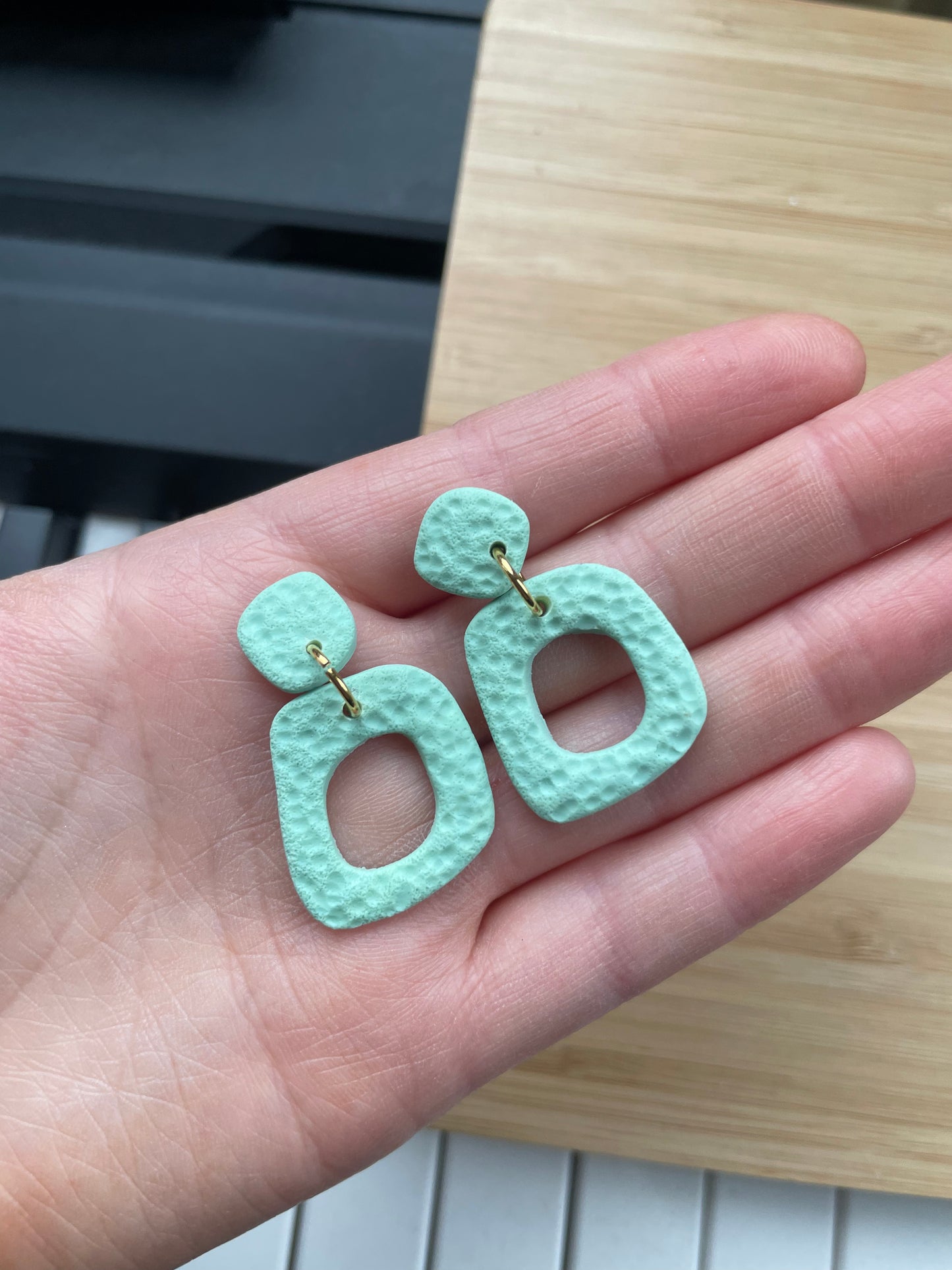 Mint Clay Window Textured Earrings