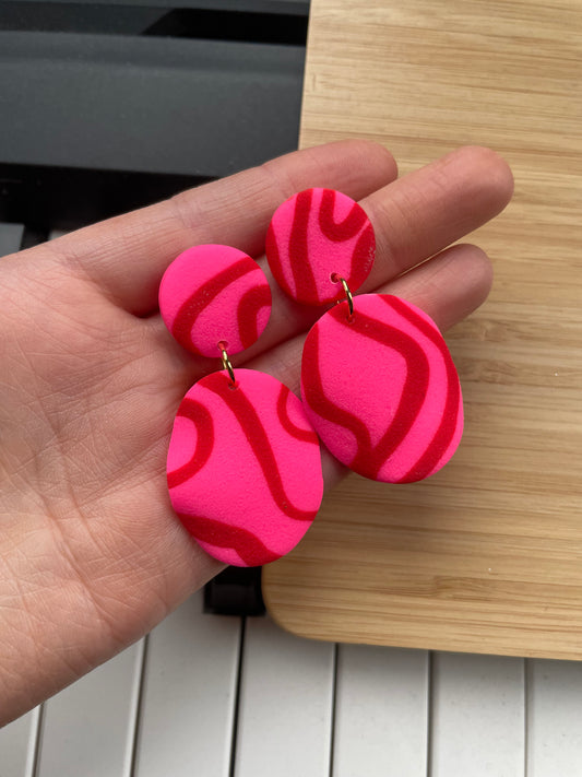 Pink & Red Textured Wavey Earrings