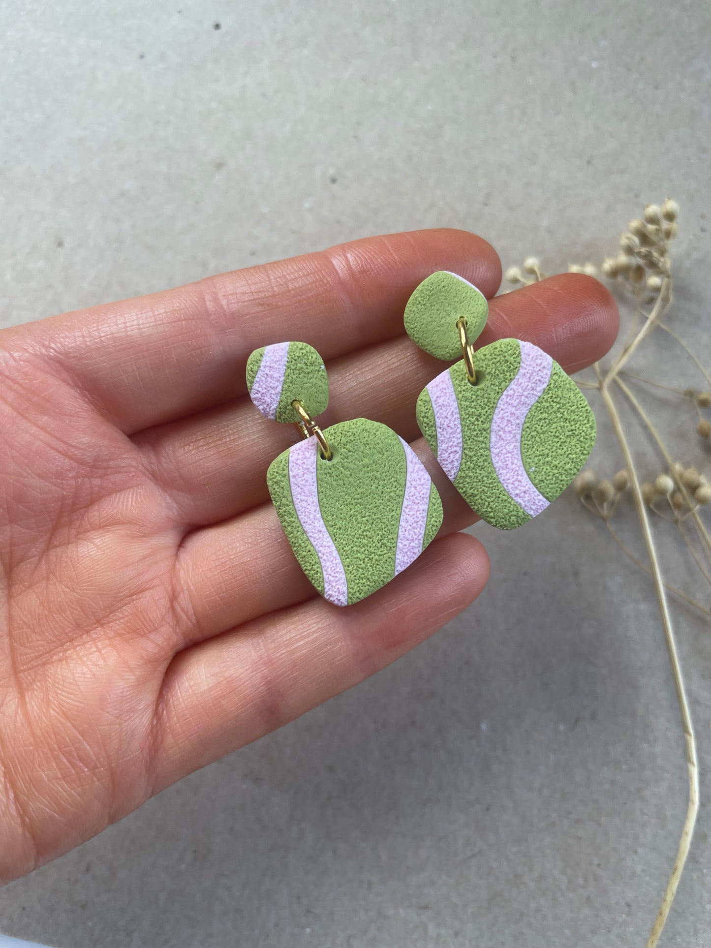 Pink & Pistachio Clay Square Earrings