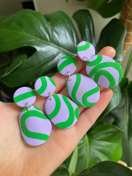 Lime & Lilac Textured Wavey Earrings