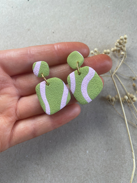 Pink & Pistachio Clay Square Earrings