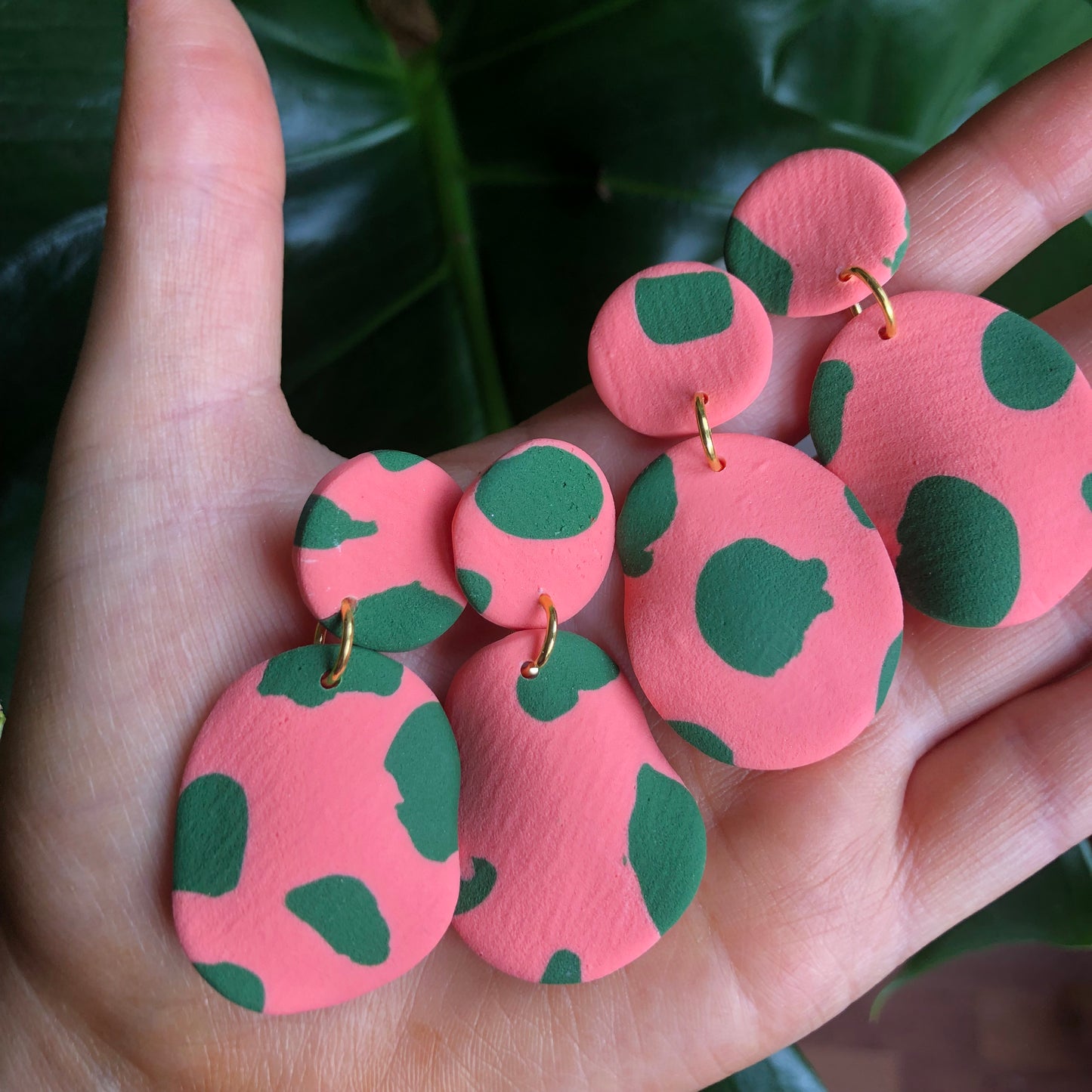 Coral & Khaki Cow Print Textured Wavey Earrings