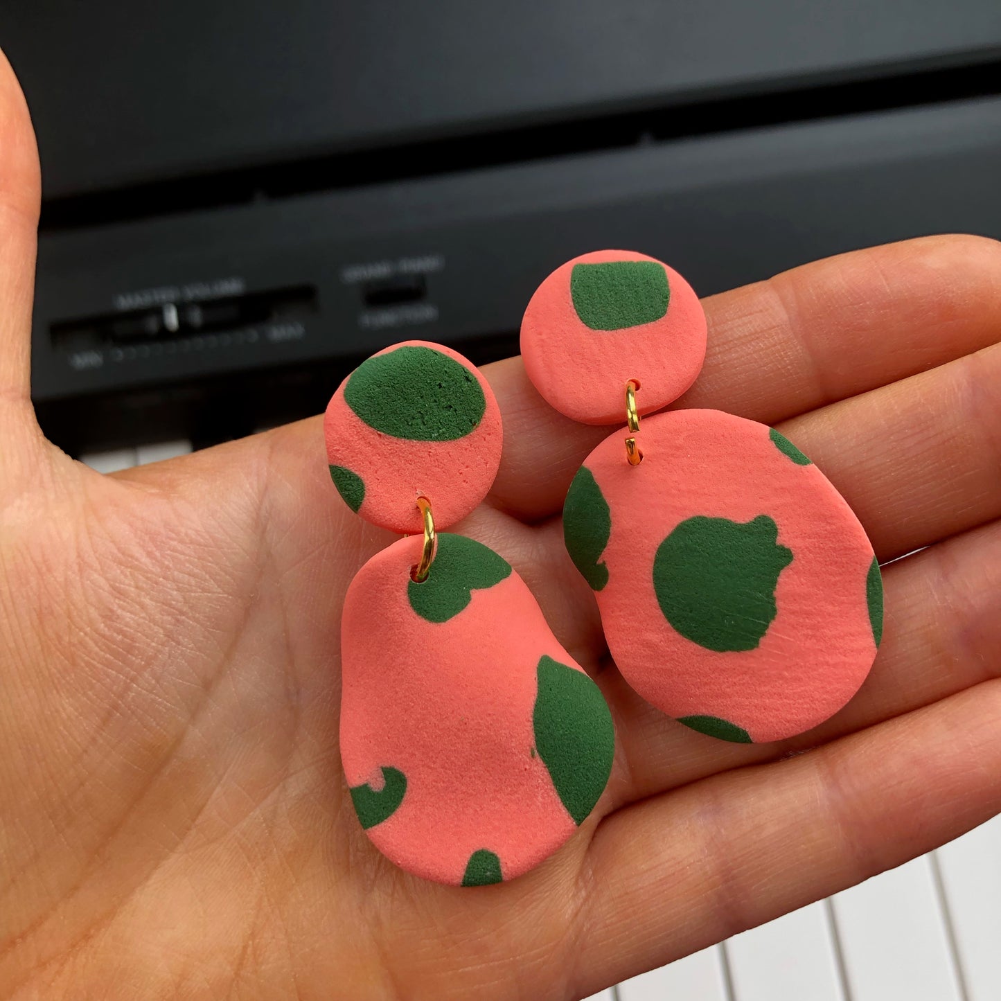 Coral & Khaki Cow Print Textured Wavey Earrings