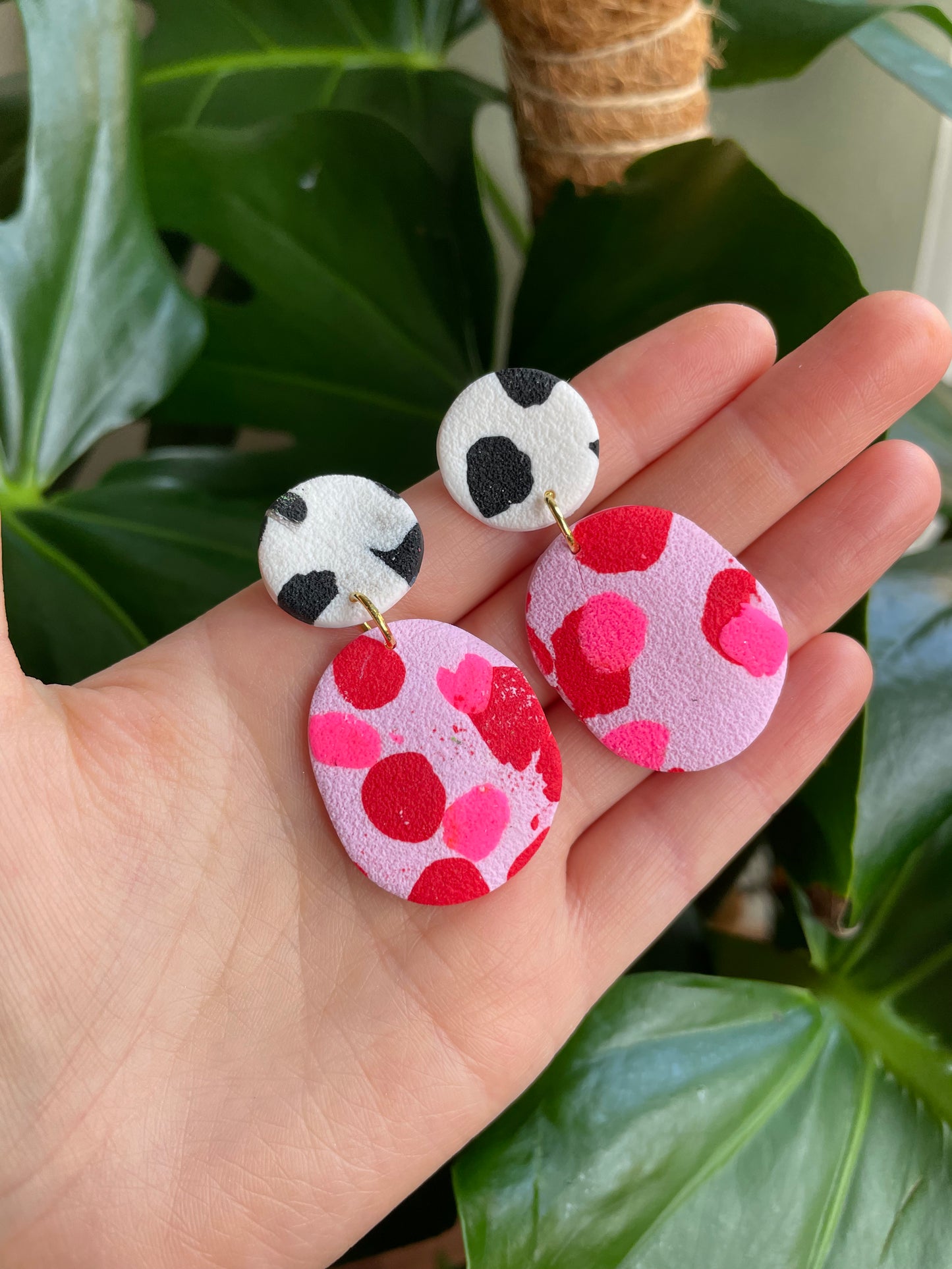 Mixed Cow Print Textured Wavey Earrings