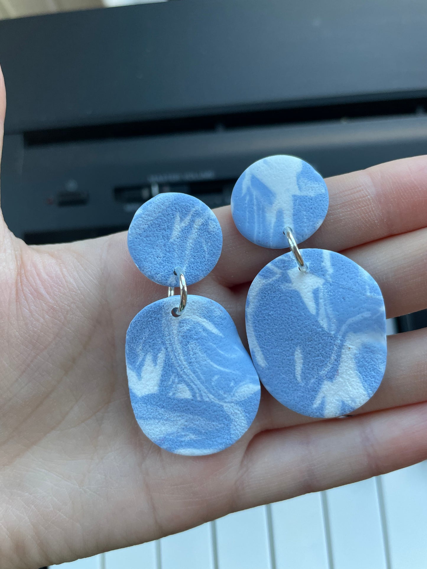 Sky Blue Marbled Textured Wavey Earrings