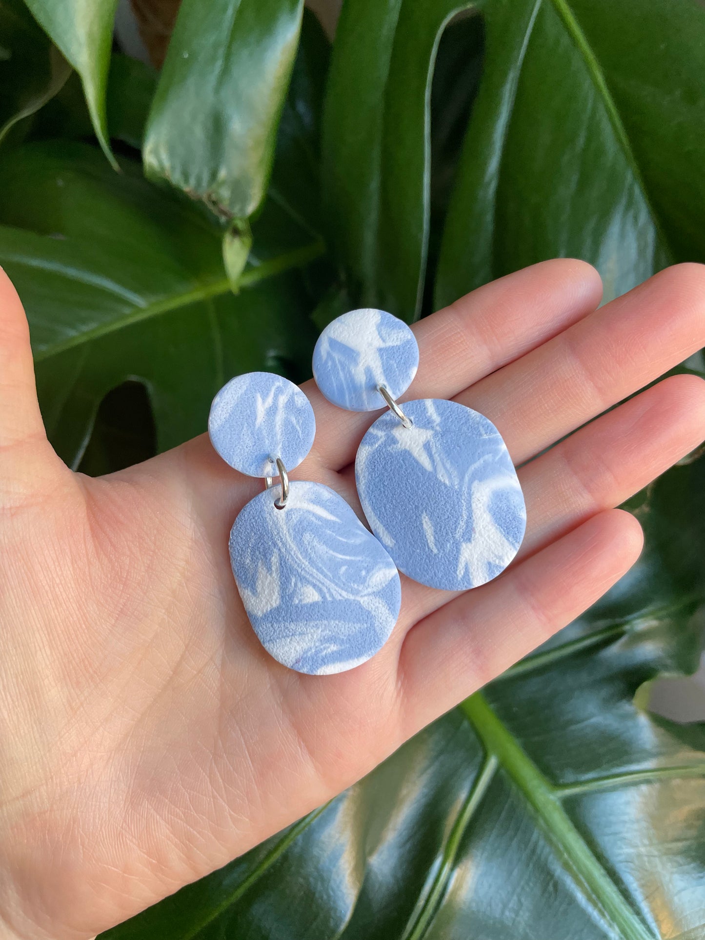 Sky Blue Marbled Textured Wavey Earrings